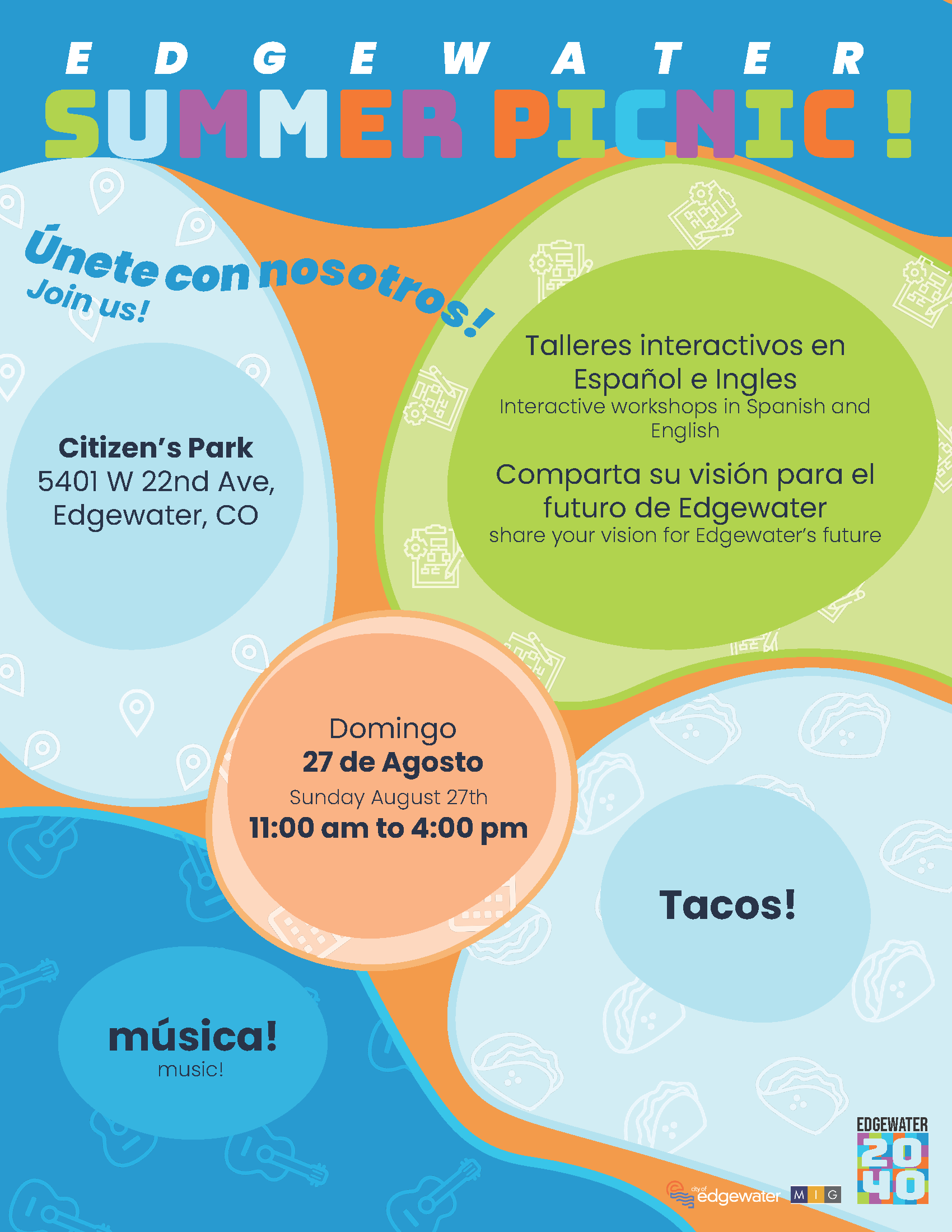 Edgewater 2040 August 27th 11a to 4p at Citizen's Park Summer Picnic