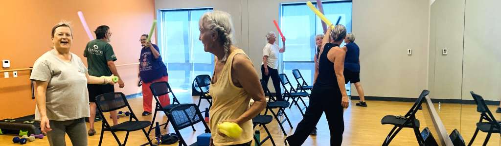 Active adults work out class